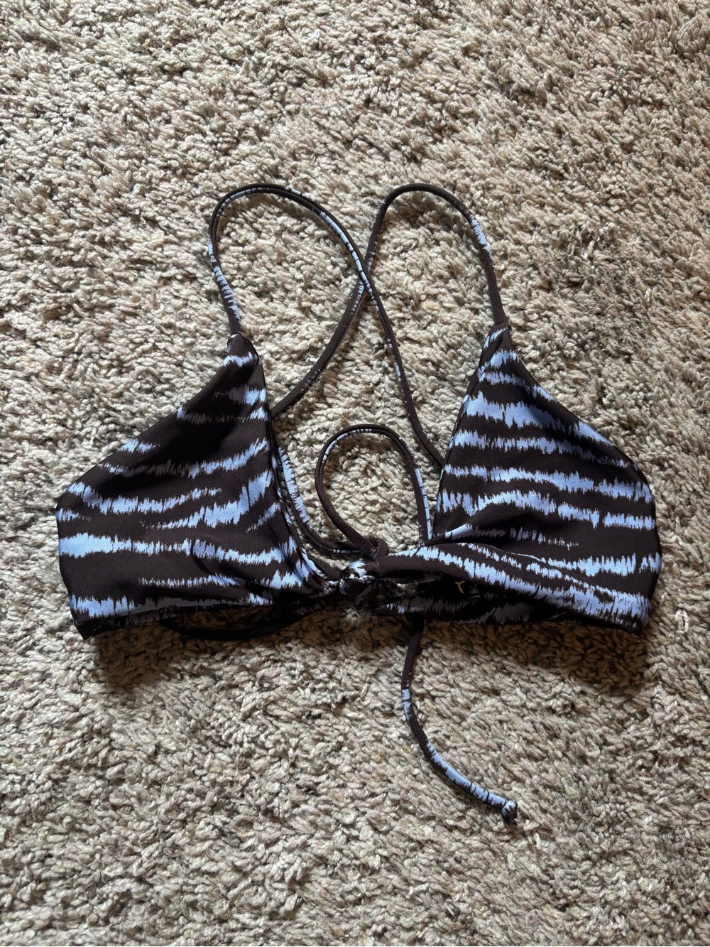 Skatie Black and White Striped Triangle Bikini Top